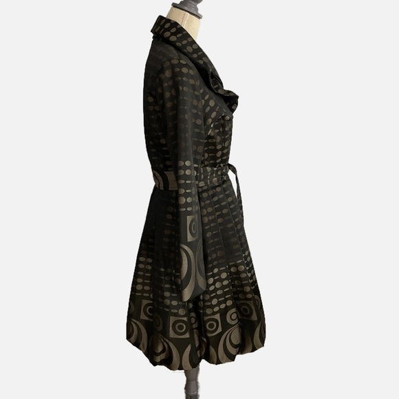 Samuel Dong Trench Dress Coat Bubble Hem Size Medium Brown Metallic Belted - Picture 4 of 10